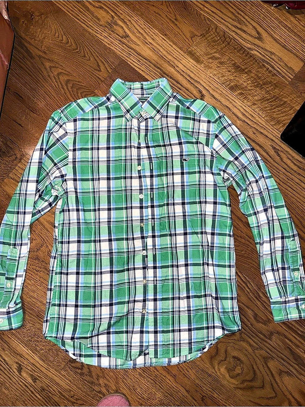 vineyard vines Tucker Shirt Plaid Cotton Shirt in Green & White small Like New